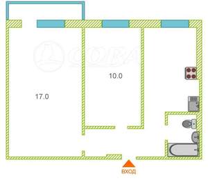 2-к квартира, вторичка, 43м2, 5/5 этаж