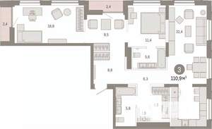 3-к квартира, вторичка, 111м2, 12/17 этаж