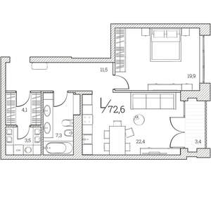 1-к квартира, сданный дом, 73м2, 5/8 этаж