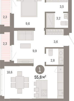 1-к квартира, вторичка, 56м2, 13/25 этаж