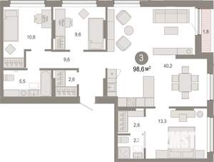 3-к квартира, вторичка, 99м2, 2/9 этаж
