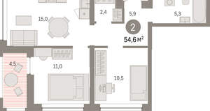 2-к квартира, вторичка, 55м2, 3/8 этаж