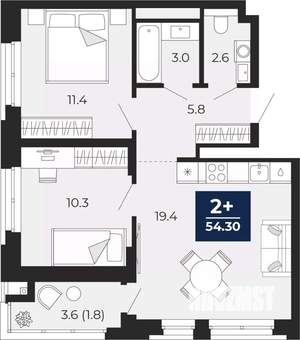 2-к квартира, вторичка, 54м2, 2/16 этаж