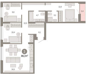 3-к квартира, вторичка, 86м2, 5/17 этаж