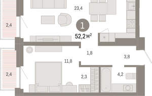 1-к квартира, вторичка, 52м2, 3/16 этаж