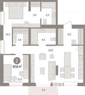 2-к квартира, вторичка, 88м2, 4/8 этаж