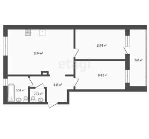 2-к квартира, вторичка, 71м2, 2/12 этаж