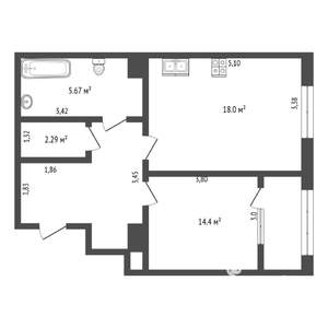 1-к квартира, вторичка, 44м2, 14/17 этаж