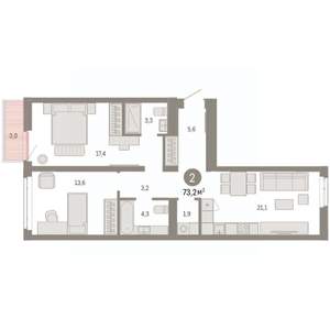 2-к квартира, вторичка, 73м2, 4/7 этаж