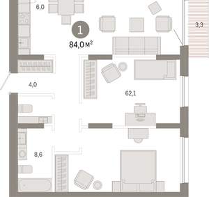 1-к квартира, вторичка, 84м2, 2/17 этаж