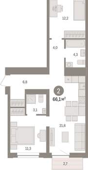 2-к квартира, вторичка, 66м2, 4/10 этаж