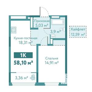 1-к квартира, вторичка, 58м2, 10/10 этаж