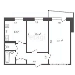 2-к квартира, вторичка, 50м2, 3/9 этаж