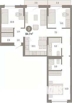 3-к квартира, вторичка, 85м2, 2/7 этаж