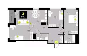 3-к квартира, вторичка, 81м2, 2/17 этаж