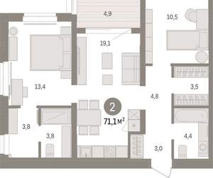 2-к квартира, вторичка, 71м2, 5/16 этаж