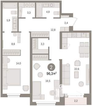 2-к квартира, вторичка, 96м2, 8/16 этаж
