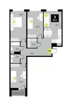 3-к квартира, вторичка, 89м2, 8/9 этаж