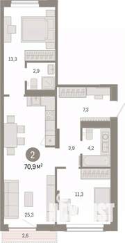 2-к квартира, вторичка, 71м2, 4/7 этаж