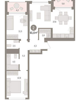 2-к квартира, вторичка, 82м2, 3/8 этаж