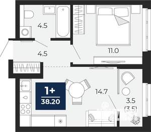1-к квартира, вторичка, 38м2, 3/16 этаж