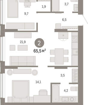 2-к квартира, вторичка, 65м2, 2/17 этаж