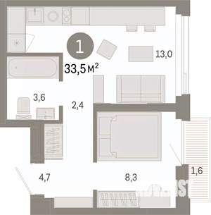 1-к квартира, вторичка, 34м2, 15/25 этаж