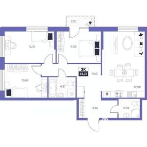3-к квартира, строящийся дом, 84м2, 10/24 этаж