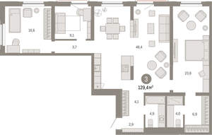 3-к квартира, вторичка, 129м2, 7/16 этаж