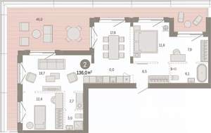 2-к квартира, вторичка, 136м2, 7/7 этаж