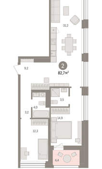 2-к квартира, вторичка, 83м2, 7/8 этаж