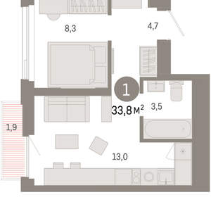 1-к квартира, вторичка, 34м2, 18/25 этаж