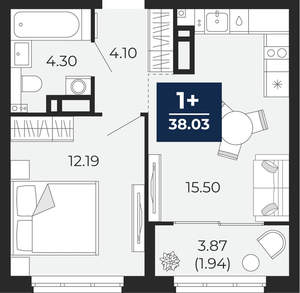 1-к квартира, вторичка, 38м2, 9/21 этаж