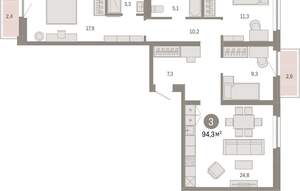 3-к квартира, вторичка, 94м2, 4/16 этаж
