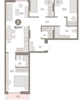3-к квартира, вторичка, 86м2, 3/17 этаж