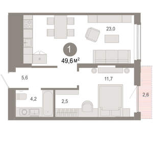 1-к квартира, вторичка, 50м2, 9/17 этаж