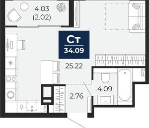 Студия квартира, вторичка, 34м2, 16/22 этаж