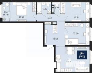 3-к квартира, вторичка, 87м2, 12/17 этаж