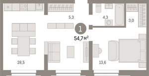 1-к квартира, вторичка, 54м2, 3/10 этаж