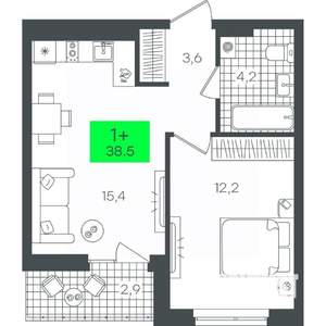 1-к квартира, строящийся дом, 39м2, 8/8 этаж