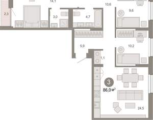 3-к квартира, вторичка, 86м2, 6/17 этаж