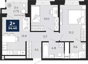 2-к квартира, вторичка, 54м2, 3/16 этаж