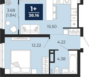 1-к квартира, вторичка, 40м2, 17/21 этаж