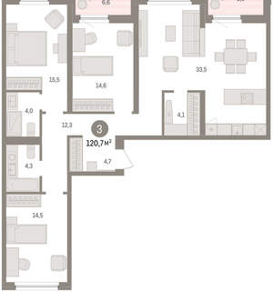 3-к квартира, вторичка, 121м2, 6/16 этаж