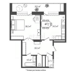 1-к квартира, вторичка, 50м2, 5/17 этаж