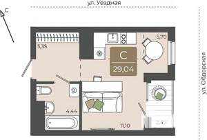 Студия квартира, вторичка, 29м2, 7/15 этаж