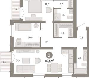 2-к квартира, вторичка, 83м2, 15/16 этаж