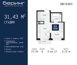 Студия квартира, вторичка, 31м2, 9/24 этаж