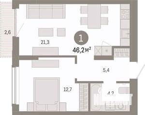 1-к квартира, вторичка, 46м2, 13/17 этаж