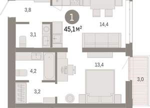1-к квартира, вторичка, 45м2, 2/25 этаж